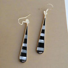 Load image into Gallery viewer, Taxco Silver Black Onyz &amp; Abalone Zebra Long Teardrop Earrings
