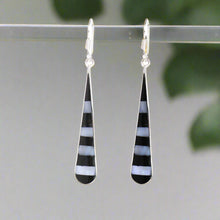 Load image into Gallery viewer, Taxco Silver Black Onyz &amp; Abalone Zebra Long Teardrop Earrings
