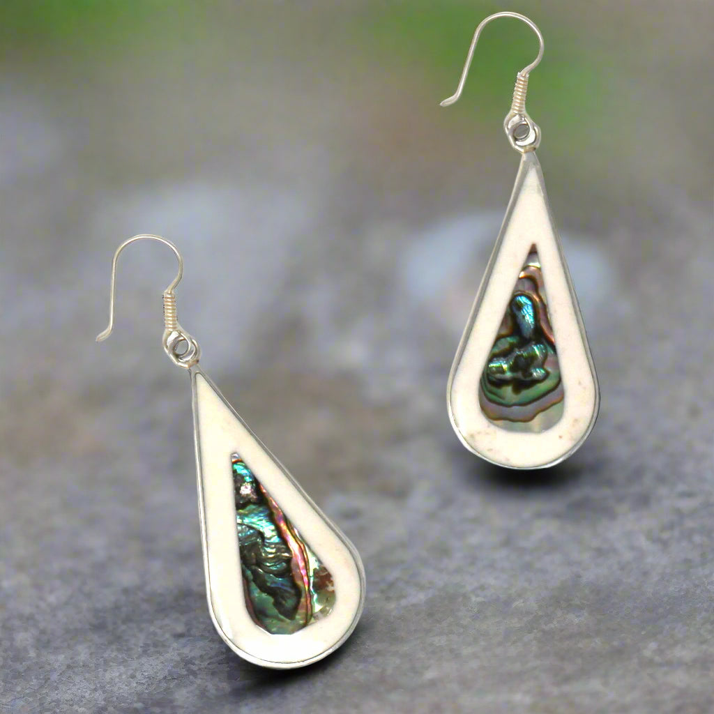 Teardrop Abalone and Mother of Pearl Drop Earrings