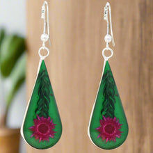 Load image into Gallery viewer, Pink Pressed Flower Teardrop Earrings
